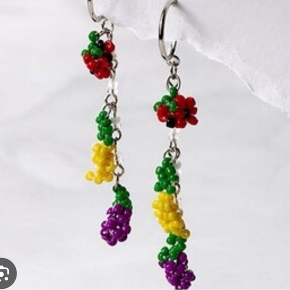 Free People Sweet Treat Fruit Strawberry Lemon Grape Beaded Dangle Earrings - Picture 1 of 3